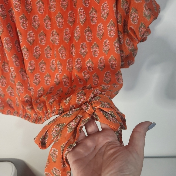 CeCe Orange Floral Women's Top, Size Large - Picture 4 of 8